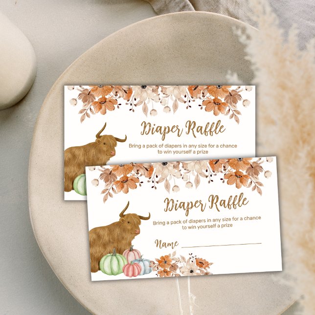 Floral Boho Highland Cow Diaper Raffle Baby Shower Enclosure Card (Floral Boho Highland Cow Diaper Raffle Baby Shower Enclosure Card)