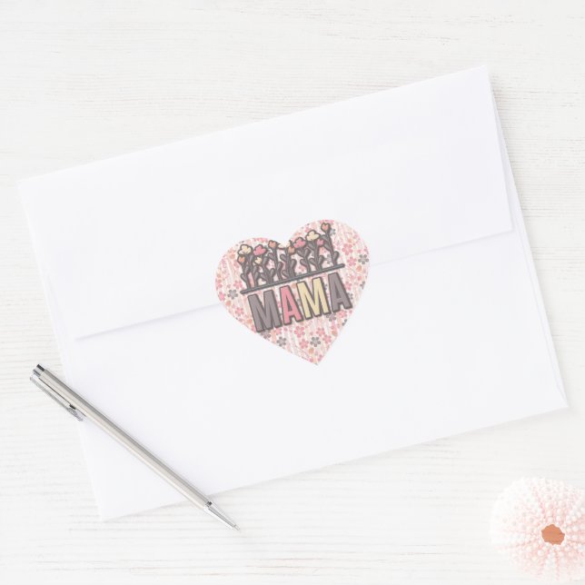 Floral Boho Mama  Heart Sticker (Envelope)
