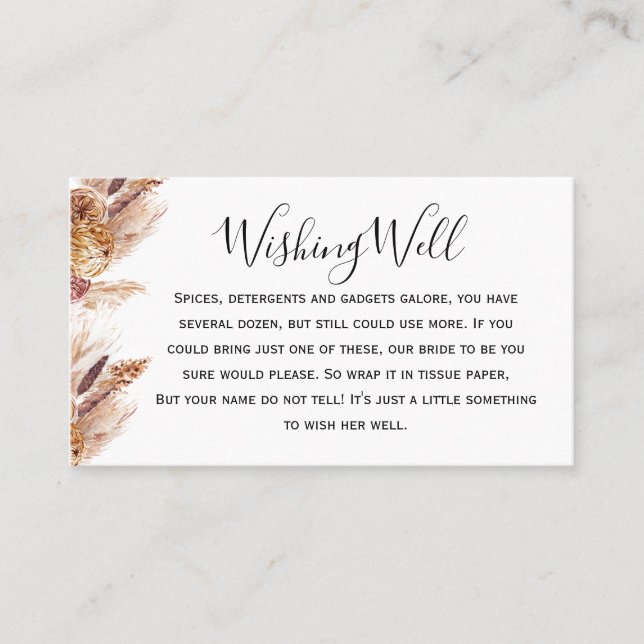 Floral Boho Pampas Wishing Well Bridal Shower Card (Front)