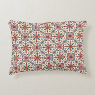 Floral Boho Pattern in Red, Pink & Teal Accent Pillow