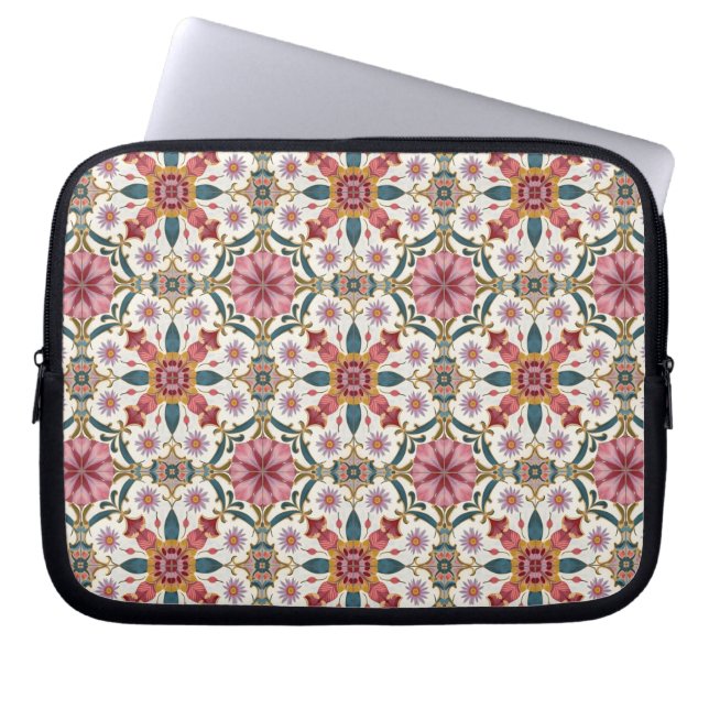 Floral Boho Pattern in Red, Pink & Teal Laptop Sleeve (Front)