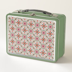 Floral Boho Pattern in Red, Pink & Teal Metal Lunch Box