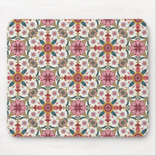 Floral Boho Pattern in Red, Pink & Teal Mouse Pad
