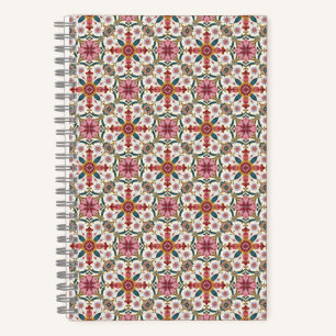 Floral Boho Pattern in Red, Pink & Teal Notebook