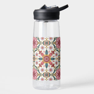 Floral Boho Pattern in Red, Pink & Teal Water Bottle