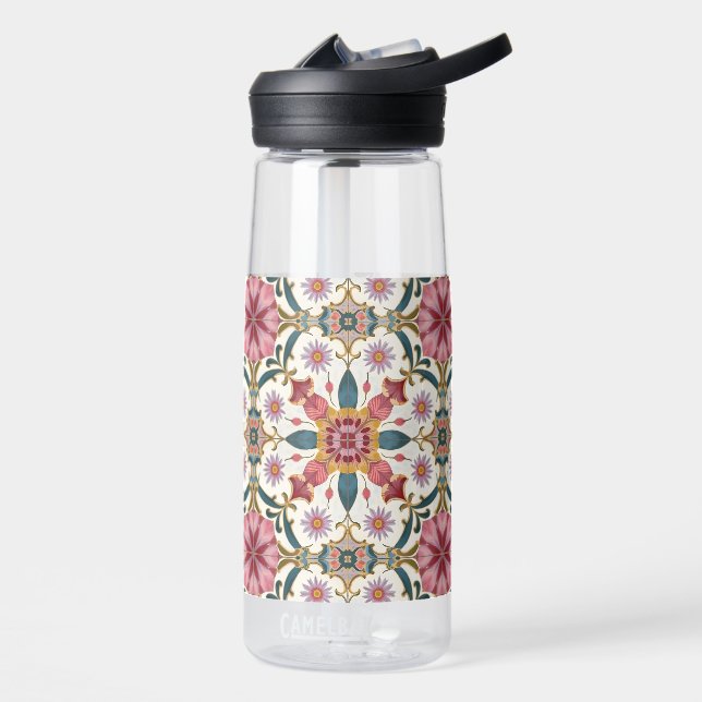 Floral Boho Pattern in Red, Pink & Teal Water Bottle (Left)