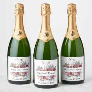 Floral Boho Personalized Trendy Wedding Favour  Sparkling Wine Label