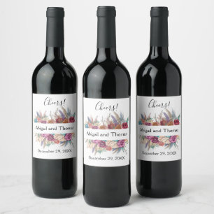 Floral Boho Personalized Trendy Wedding Favour Wine Label