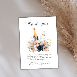 Floral Boho Poppin Champagne Bottles Baby Shower  Thank You Card