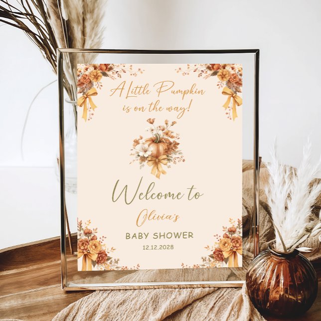 Floral Boho Pumpkin Bow Baby Shower Welcome Poster (Creator Uploaded)