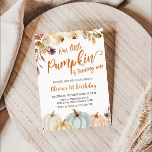 Floral Boho Pumpkin Fall 1st Birthday  Invitation