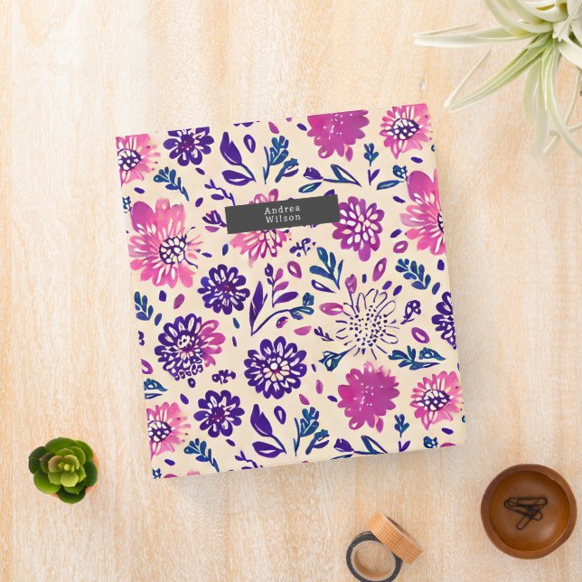Floral Boho Purple Botanical Pattern Binder (In Situ)