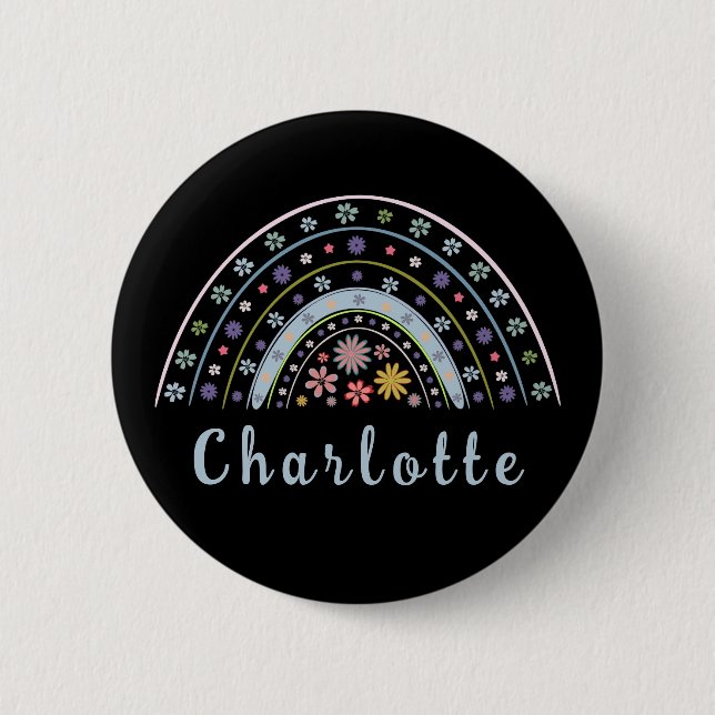 Floral Boho Rainbow with Personalized Name  2 Inch Round Button (Front)