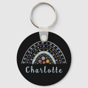 Floral Boho Rainbow with Personalized Name   Keychain