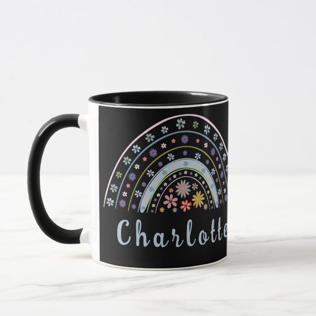 Floral Boho Rainbow with Personalized Name  Mug (Left)