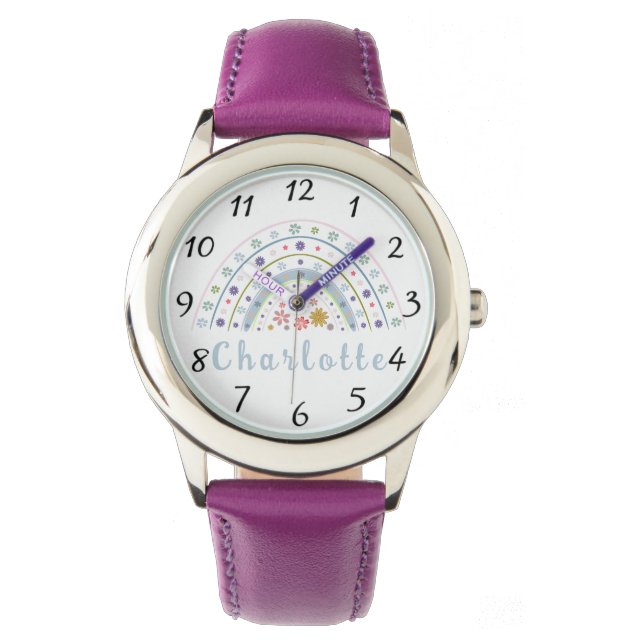 Floral Boho Rainbow with Personalized Name  Watch (Front)