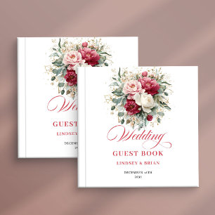 Floral Boho Red White Wedding Guest Book Personali