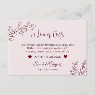 Floral Boho Ruby Wine "In Lieu of Gifts" Cards