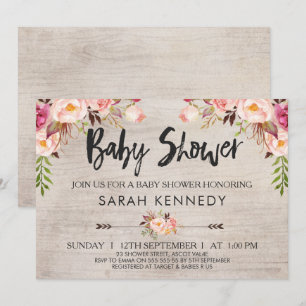 Floral Boho Rustic Baby shower Invitation