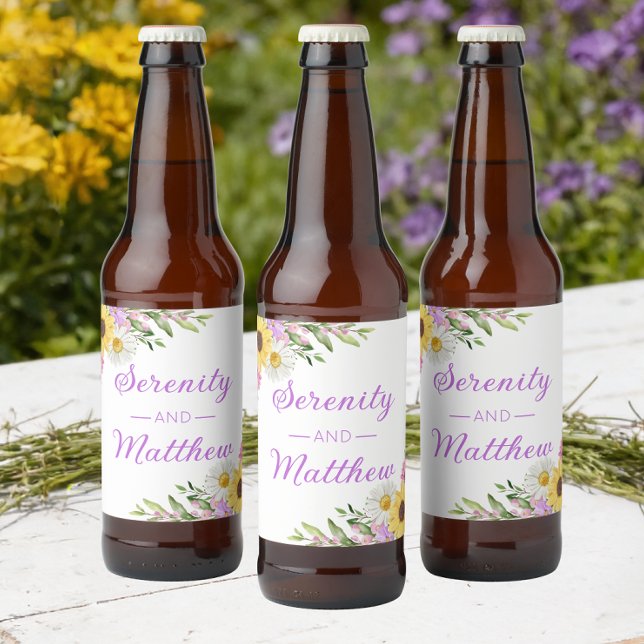 Floral Boho Sunflower Daisy Bridal Shower Beer Bottle Label (Creator Uploaded)
