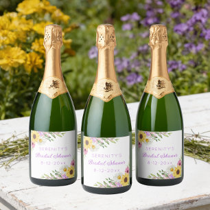 Floral Boho Sunflower Daisy Bridal Shower Sparkling Wine Label