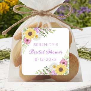 Floral Boho Sunflower Daisy Bridal Shower Square Sticker