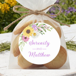 Floral Boho Sunflower Daisy Garden Wedding Classic Round Sticker