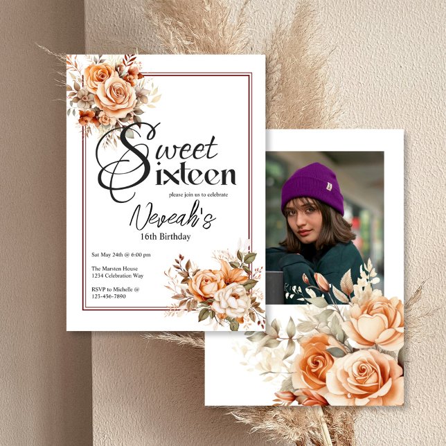 Floral Boho Sweet 16 Birthday Party Invitation (Creator Uploaded)