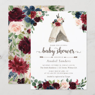 Floral Boho Teepee Chic Arrows Tribal Baby Shower Invitation