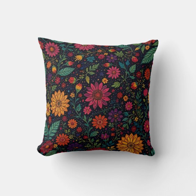Floral Boho  Throw Pillow (Front)