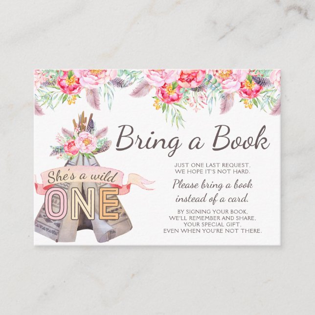 Floral Boho Tribal Teepee 1st Birthday Book Enclosure Card (Front)