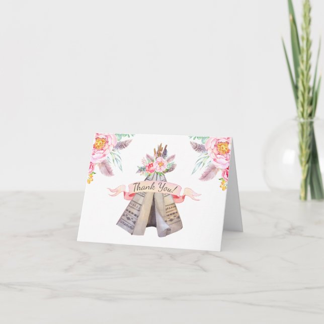 Floral Boho Tribal Teepee Thank You (Front)