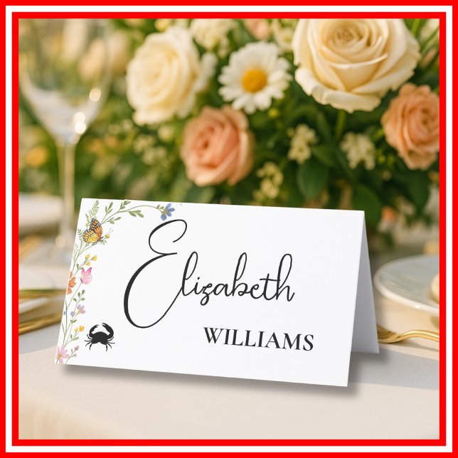Floral Boho Wildflower Crab Menu Wedding Name Card (Creator Uploaded)
