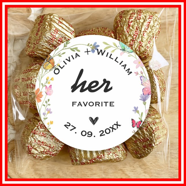 Floral Boho Wildflowers Her Favourite His Favourit Classic Round Sticker (Creator Uploaded)