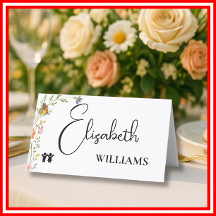 Floral Boho Wildflowers Kids Menu Name Card