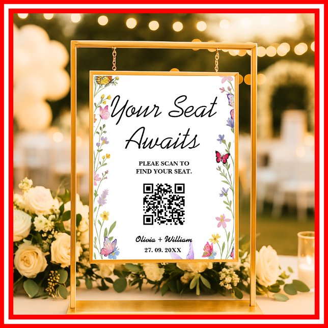 Floral Boho Wildflowers Wedding Seating Chart QR  (Creator Uploaded)