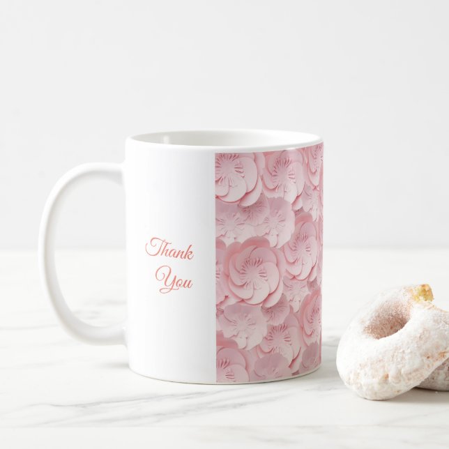 Floral Boisson Merci Mug couleur rose douce (Avec donut)