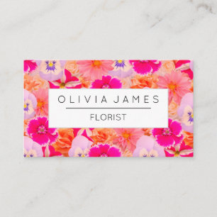 Floral bold pink flower collage feminine  business card