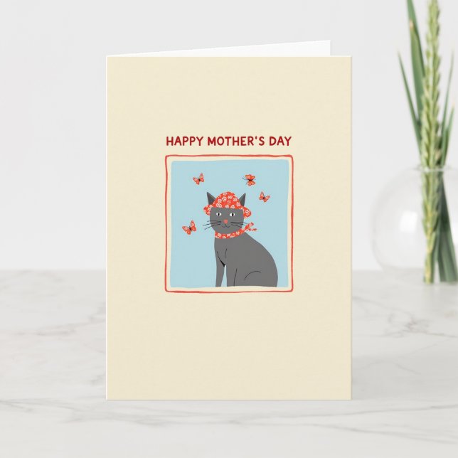 Floral Bonnet Cat Card (Front)