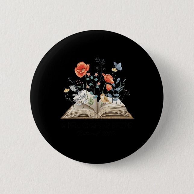 Floral Book A New Chapter Begins Retired Teacher R 2 Inch Round Button (Front)