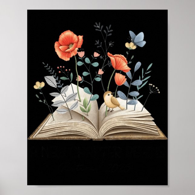 Floral Book A New Chapter Begins Retired Teacher R Poster (Front)