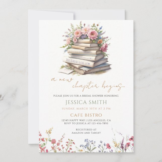 Floral Book Bridal Shower Invitation (Front)