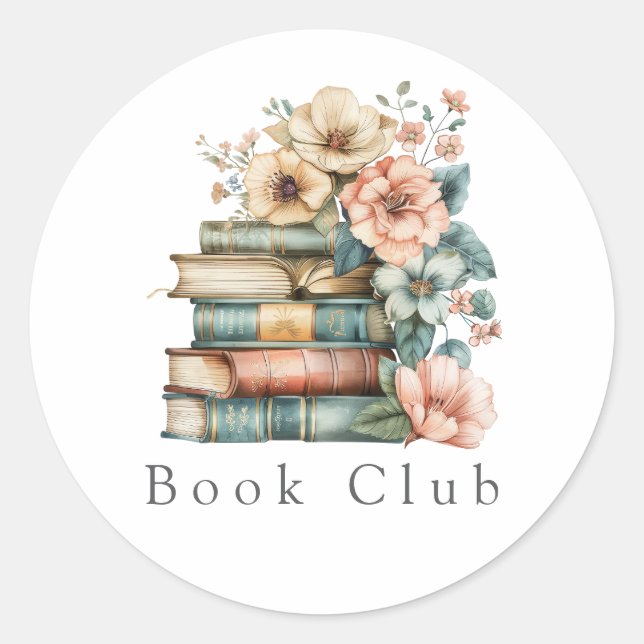 Floral Book Club Invitation Classic Round Sticker (Front)