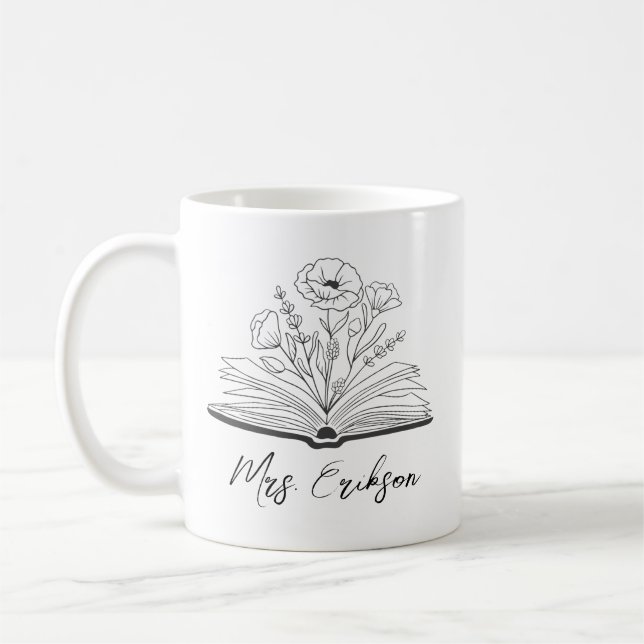 Floral Book Custom Teacher Appreciation Coffee Mug (Left)