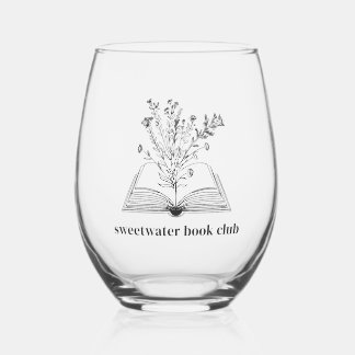 Floral Book Personalized Stemless Wine Glass