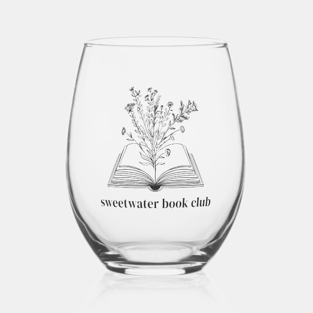 Floral Book Personalized  Stemless Wine Glass (Front)
