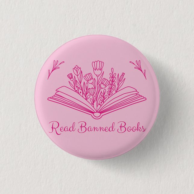 Floral Book - Read Banned Books 1 Inch Round Button (Front)