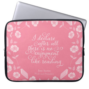 Floral Bookish Quote Jane Austen Pride & Prejudice Laptop Sleeve
