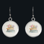 Floral Books Earrings<br><div class="desc">Show off your love for literature with the Wildflower and Books stack of books earrings, a charming and stylish accessory for book lovers and brides-to-be. Featuring delicate handpainted watercolor illustrations of vintage books in soft pinks, blues, greens, and gold, these lightweight earrings bring a touch of whimsical elegance to any...</div>