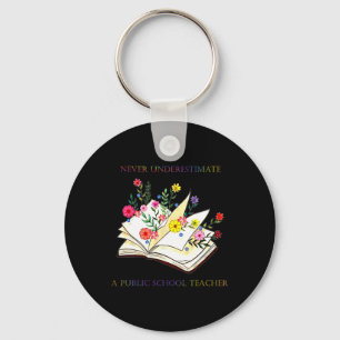 Floral Books Never Underestimate A Public School T Keychain